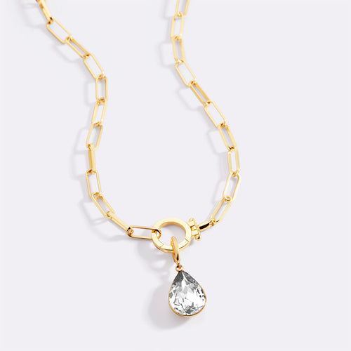 Mint Paperclip Necklace & Teardrop Birthstone Charm