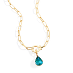 Mint Paperclip Necklace & Teardrop Birthstone Charm