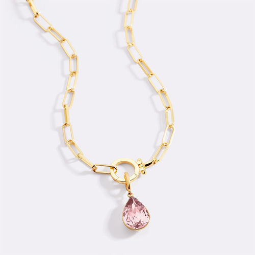 Mint Paperclip Necklace & Teardrop Birthstone Charm