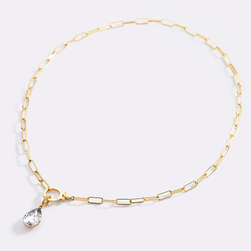 Mint Paperclip Necklace & Teardrop Birthstone Charm