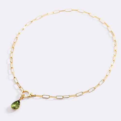 Mint Paperclip Necklace & Teardrop Birthstone Charm