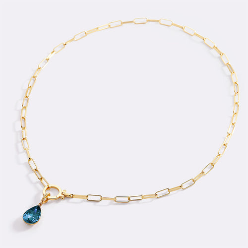 Mint Paperclip Necklace & Teardrop Birthstone Charm