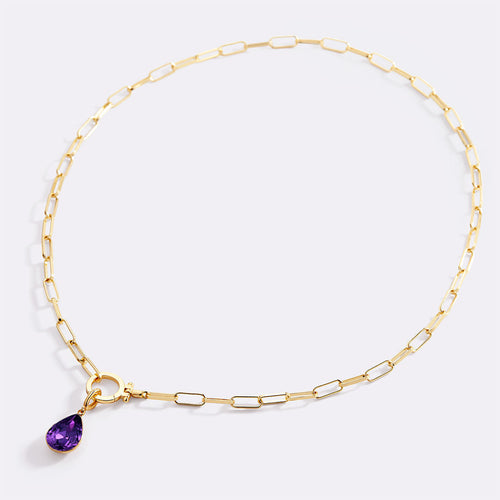 Mint Paperclip Necklace & Teardrop Birthstone Charm