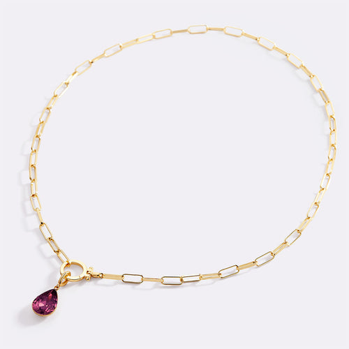 Mint Paperclip Necklace & Teardrop Birthstone Charm