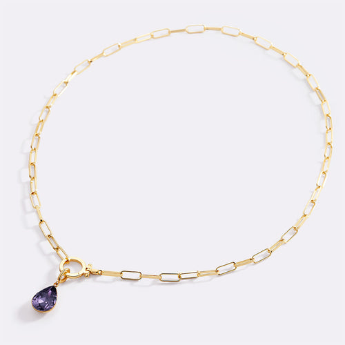 Mint Paperclip Necklace & Teardrop Birthstone Charm