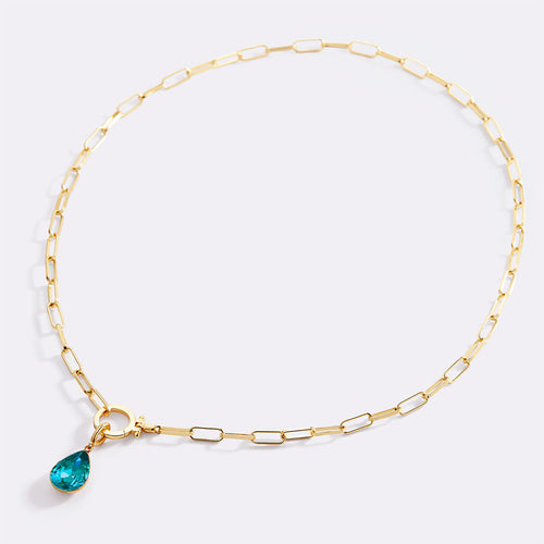 Mint Paperclip Necklace & Teardrop Birthstone Charm