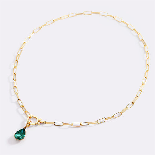 Mint Paperclip Necklace & Teardrop Birthstone Charm