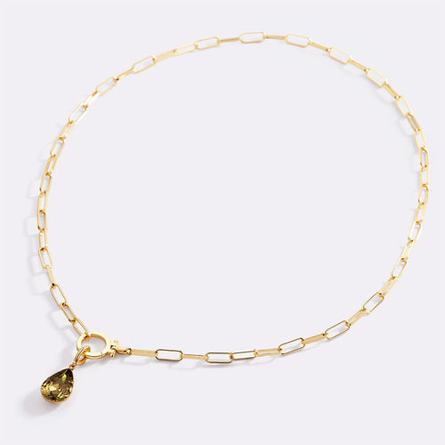 Mint Paperclip Necklace & Teardrop Birthstone Charm