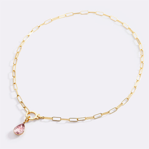 Mint Paperclip Necklace & Teardrop Birthstone Charm