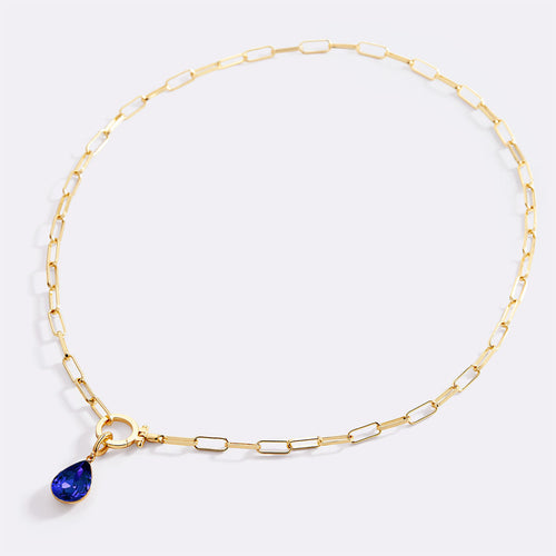 Mint Paperclip Necklace & Teardrop Birthstone Charm