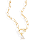 Mint Paperclip Necklace with Pave Initial Charm