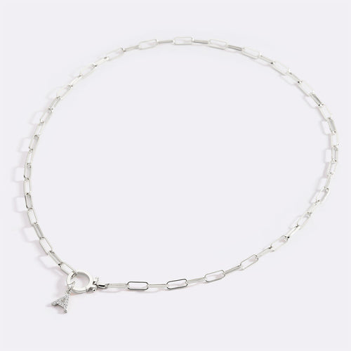 Mint Paperclip Necklace with Pave Initial Charm