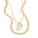 Mother Of Pearl Initial Heart & Herringbone Necklace Set