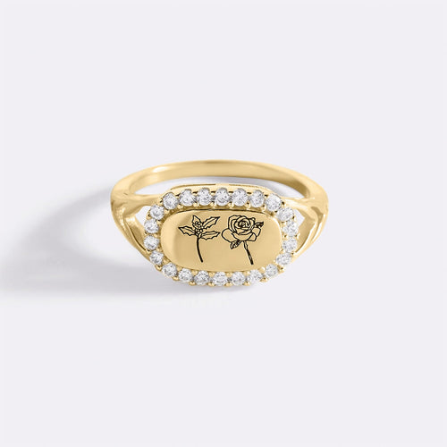 Personalized Birth Flower Bejeweled Ring