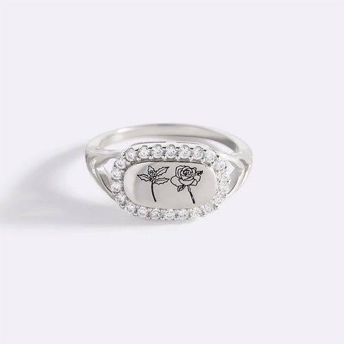 Personalized Birth Flower Bejeweled Ring