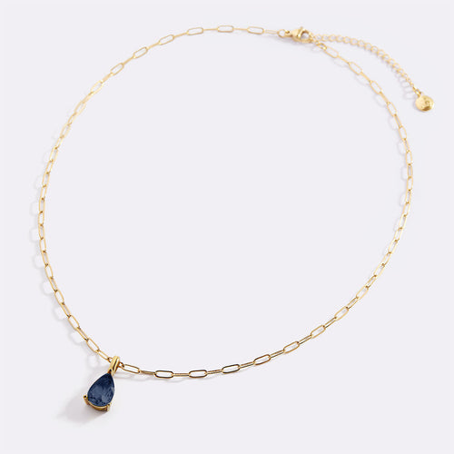 Birthstone Pendant Necklace with Dainty Paperclip Chain