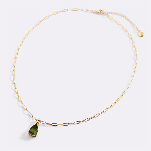 Birthstone Pendant Necklace with Dainty Paperclip Chain