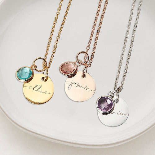 Monogram Script Birthstone Name Necklace