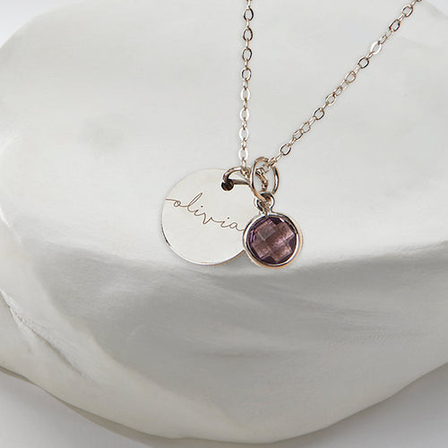 Monogram Script Birthstone Name Necklace