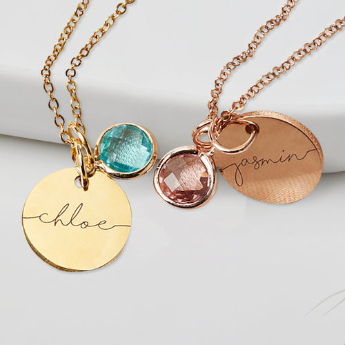 Monogram Script Birthstone Name Necklace