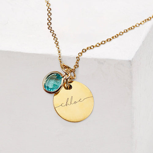 Monogram Script Birthstone Name Necklace