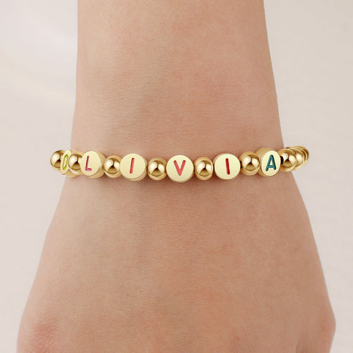 Custom Rainbow Letter Disc Beaded Bracelet