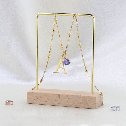 Droplet Birthstone & Initial Necklace