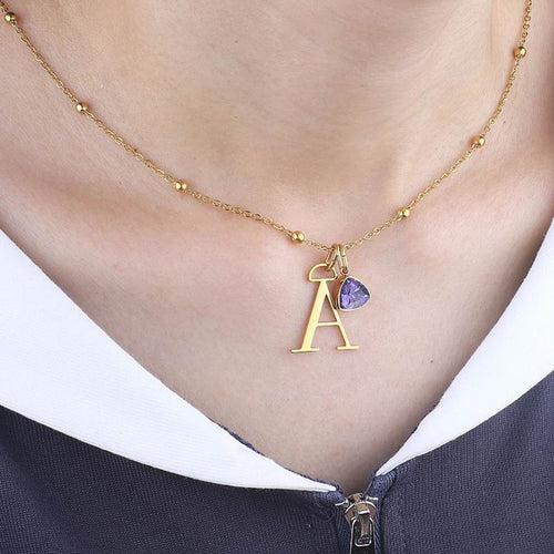 Droplet Birthstone & Initial Necklace