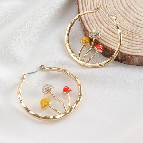 Boho Mushroom Hoop Earrings