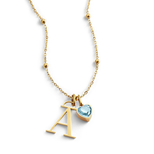 Droplet Birthstone & Initial Necklace