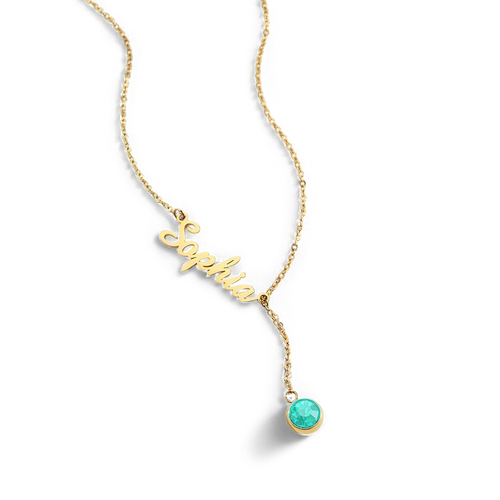 Birthstone Lariat Name Necklace
