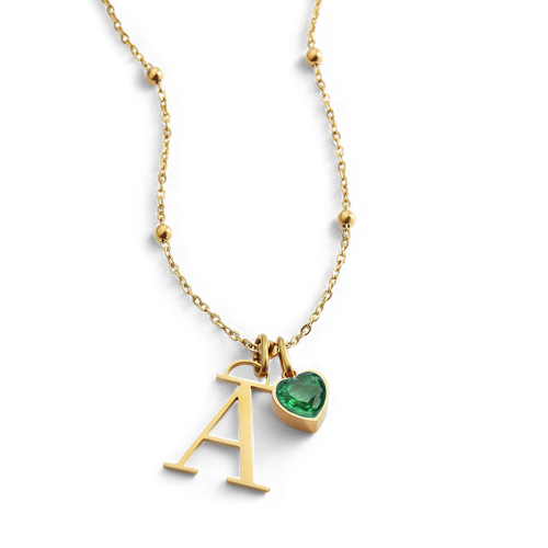 Droplet Birthstone & Initial Necklace