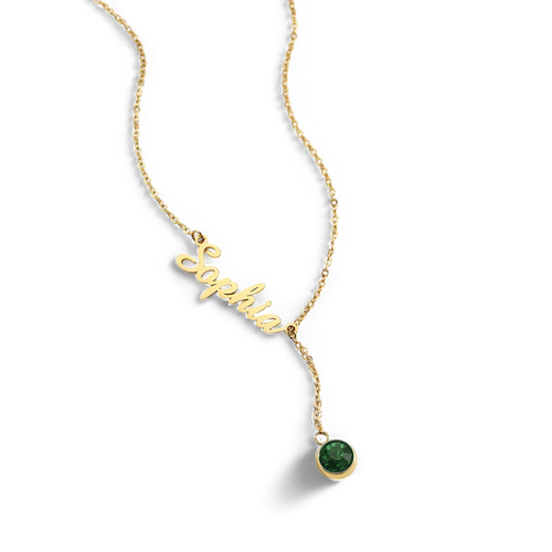 Birthstone Lariat Name Necklace