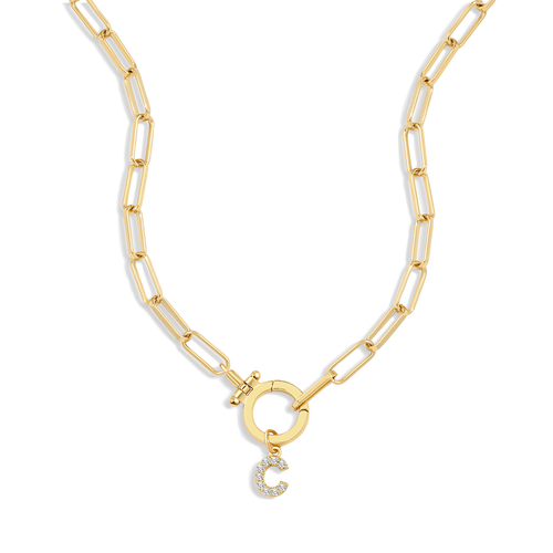 Mint Paperclip Necklace with Pave Initial Charm