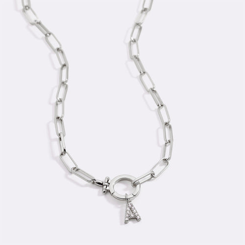 Mint Paperclip Necklace with Pave Initial Charm