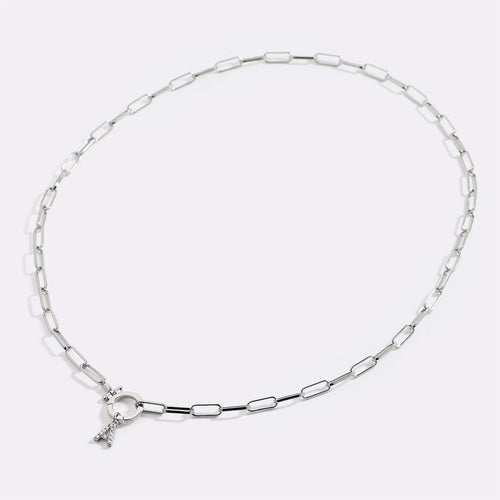 Mint Paperclip Necklace with Pave Initial Charm