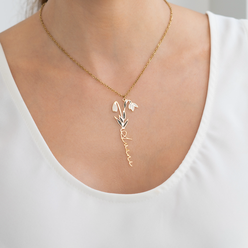 Watercolor Birth Flower Name Necklace