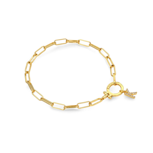 Mint Paperclip Bracelet with Pave Initial Charm