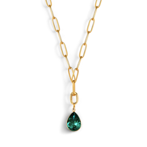 Mint Paperclip Necklace & Teardrop Birthstone Charm