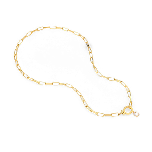 Mint Paperclip Necklace with Pave Initial Charm