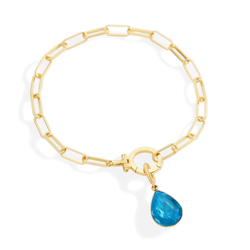 Mint Paperclip Bracelet & Teardrop Birthstone Charm