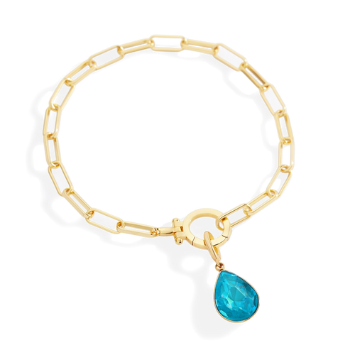 Mint Paperclip Bracelet & Teardrop Birthstone Charm