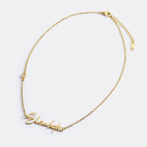 Modern Name Necklace with Heart Diamond Accent