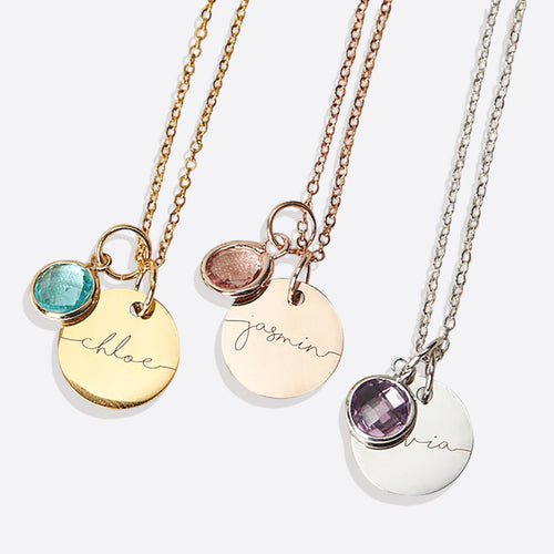 Monogram Script Birthstone Name Necklace