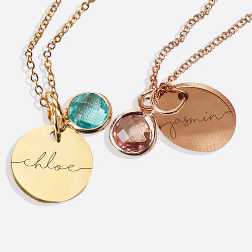 Monogram Script Birthstone Name Necklace