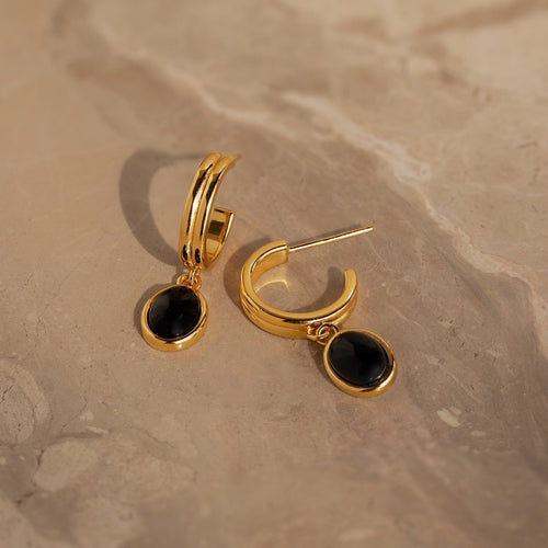 Black Gemstone Drop Hoops and Moonlight Black Huggies Bundle