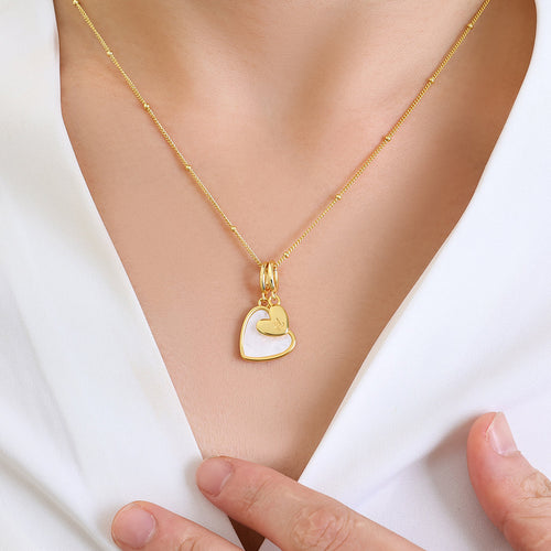 Mother Of Pearl Heart Initial Necklace