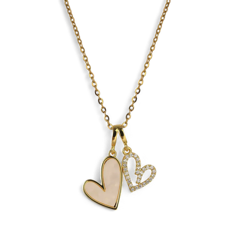 Mother of Pearl & Pave Hearts Necklace