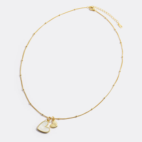 Mother Of Pearl Heart Initial Necklace