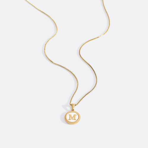 Mother of Pearl Disc Letter Necklace with Box Chain